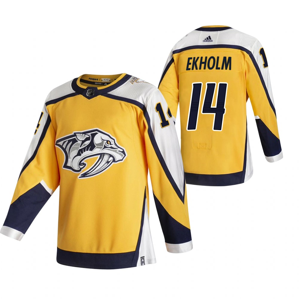 2021 Adidias Nashville Predators #14 Mattias Ekholm Yellow Men  Reverse Retro Alternate NHL Jersey